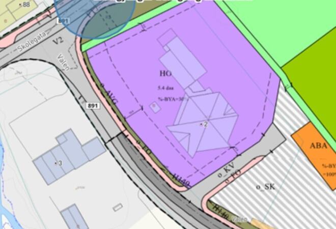 På bilde: Kart for området Hotellet, Valen/Skolegatakrysset.