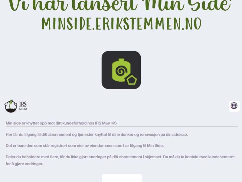 Bilde av innloggingssiden til Min Side, www.minside.erikstemmen.no