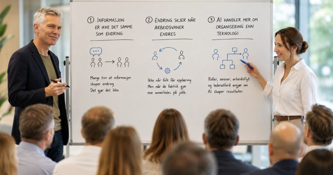 Å informere om en endring er ikke det samme som å skape en endring. Varig omstilling skjer først når nye arbeidsmåter blir en del av hverdagen.