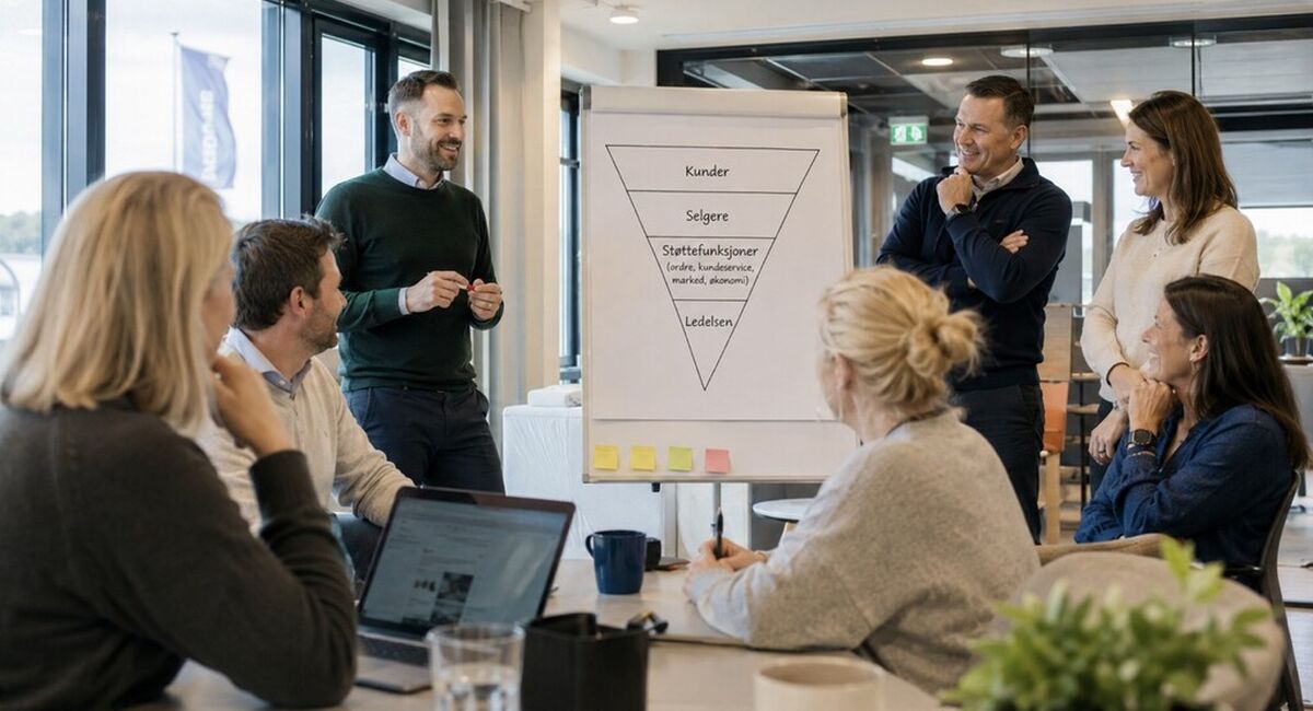 Da kundene og selgerne ble satt øverst, fikk ledelsen og støttefunksjonene et tydeligere ansvar for å fjerne hindringer, støtte salgsarbeidet og skape bedre verdi for kunden. Da kundene og selgerne ble satt øverst, fikk ledelsen og støttefunksjonene et tydeligere ansvar for å fjerne hindringer, støtte salgsarbeidet og skape bedre verdi for kunden.